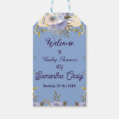 Soft Pastel Blue Flowers Lila Bloemen Baby shower Cadeaulabel (Voorkant)