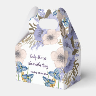 Soft Pastel Blue Flowers Paarse Blooms Baby shower Bedankdoosjes