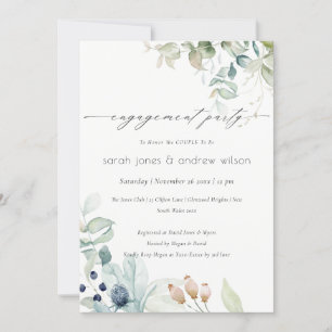Soft Pastel Blue Green Foliage Verloving Invite Bedankkaart