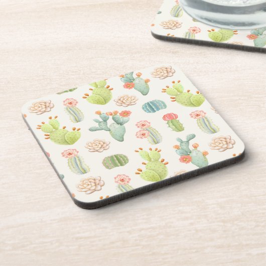 Soft Pastel Cactus & Succulent Pattern Bier Onderzetter (Linkerzijde)