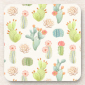 Soft Pastel Cactus & Succulent Pattern Bier Onderzetter (Voorkant)