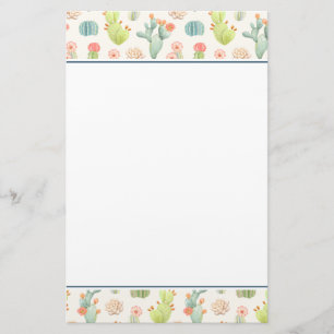 Soft Pastel Cactus & Succulent Pattern Briefpapier