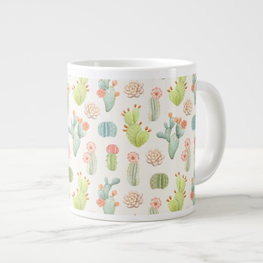 Soft Pastel Cactus & Succulent Pattern Extra Grote Beker (Voorkant rechts)