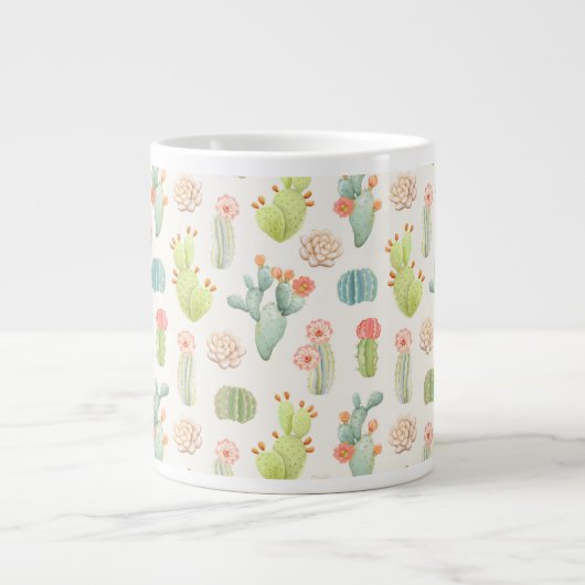 Soft Pastel Cactus & Succulent Pattern Extra Grote Beker (Voorkant)