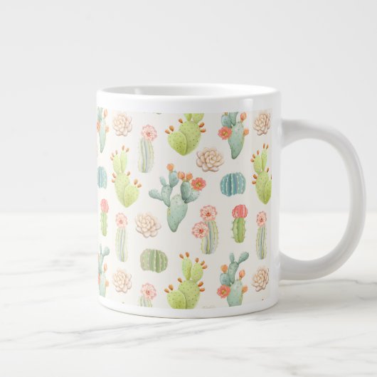 Soft Pastel Cactus & Succulent Pattern Extra Grote Beker (Rechts)