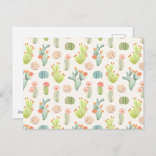 Soft Pastel Cactus & Succulent Pattern Feestdagenkaart (Voorkant / Achterkant)