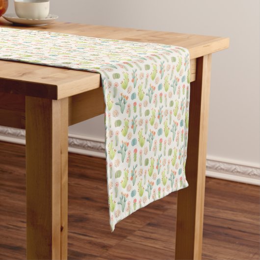Soft Pastel Cactus & Succulent Pattern Korte Tafelloper (Voorbeeld)