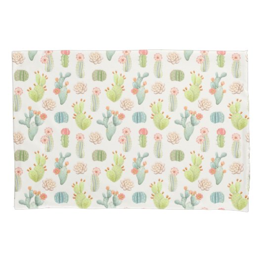 Soft Pastel Cactus & Succulent Pattern Kussensloop (Voorkant-Links)