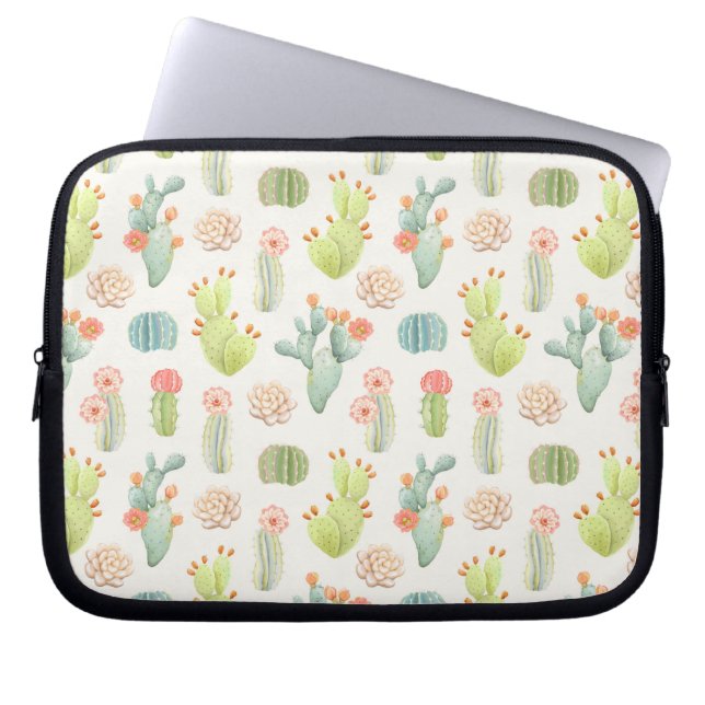 Soft Pastel Cactus & Succulent Pattern Laptop Sleeve (Voorkant)