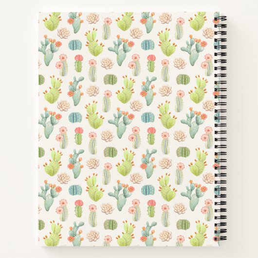 Soft Pastel Cactus & Succulent Pattern Notitieboek (Achterkant)