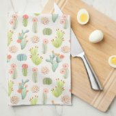 Soft Pastel Cactus & Succulent Pattern Theedoek (Quarter Fold)
