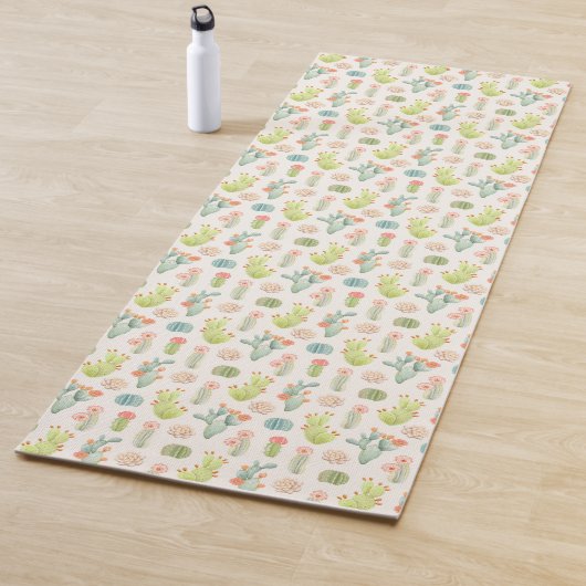 Soft Pastel Cactus & Succulent Pattern Yogamat (In situ)