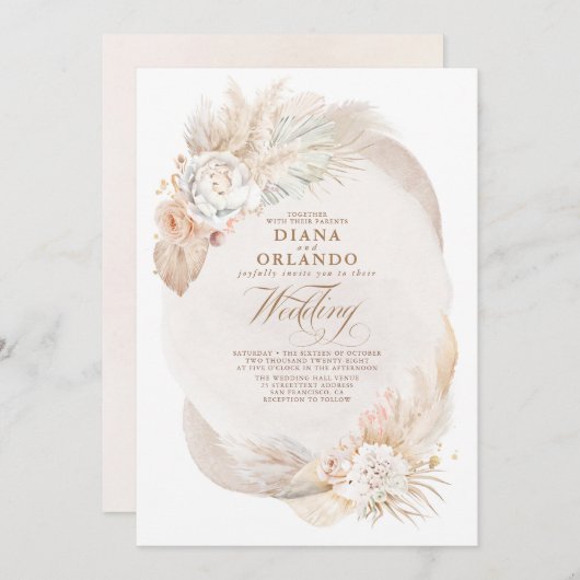 Soft Pastel Cream and Ivory Floral Boho Wedding Kaart (Voorkant / Achterkant)