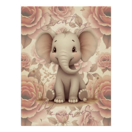 Soft Pastel Elephant And Floral Perfect Poster