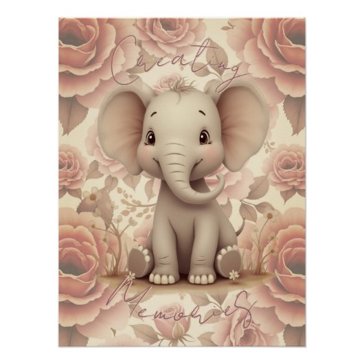 Soft Pastel Elephant And Floral Perfect Poster (Voorkant)