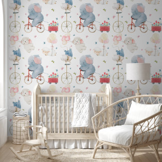 Soft Pastel Elephant Baby Animals Nursery Behang