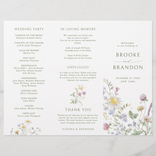 Soft Pastel Fleur sauvage Programme de mariage bot (Devant)