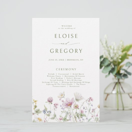 Soft Pastel Fleur sauvage Programme de mariage bot (Debout devant)