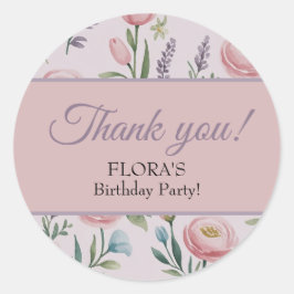 Soft Pastel Floral Personalized Birthday Thank You Ronde Sticker