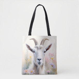 Soft Pastel Flower Field Goat Portret Draagtas