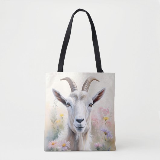Soft Pastel Flower Field Goat Portret Draagtas (Voorkant)