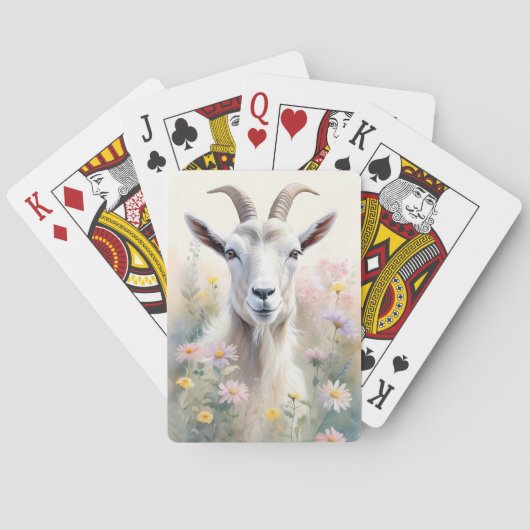 Soft Pastel Flower Field Goat Portret Pokerkaarten (Achterkant)