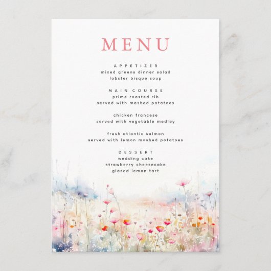 Soft Pastel Menu Mariage Fleur sauvage (Devant)