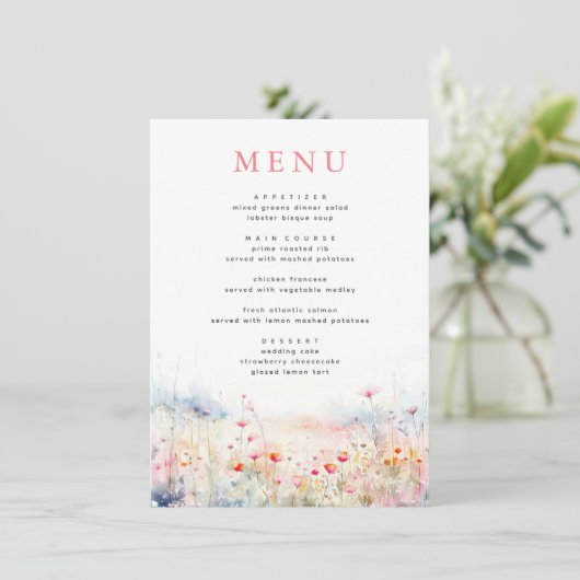 Soft Pastel Menu Mariage Fleur sauvage (Debout devant)