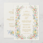 Soft Pastel Ornate Spring All in One Gold Wedding Kaart (Voorkant / Achterkant)