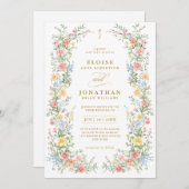 Soft Pastel Ornate Spring Floral QR Code Wedding Kaart (Voorkant / Achterkant)