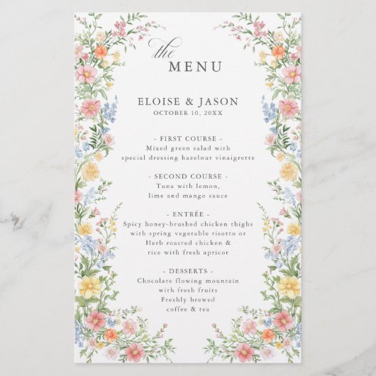 Soft Pastel Ornate Spring Garden Chic Menu Mariage (Devant)