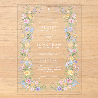 Soft Pastel Ornate Spring Garden Floral Wedding Acryl Uitnodigingen
