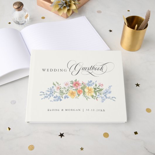 Soft Pastel Ornate Spring Garden Floral Wedding Gastenboek (Voorkant open)