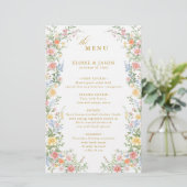 Soft Pastel Ornate Spring Garden Gold Wedding Menu (Debout devant)