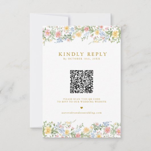 Soft Pastel Ornate Spring Garden Gold Wedding RSVP Kaartje (Voorkant)