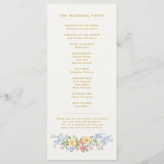 Soft Pastel Ornate Spring Gold Floral Wedding Programma (Achterkant)
