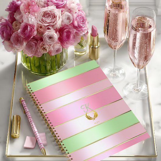 Soft Pastel Pink and Green Striped Notitieboek