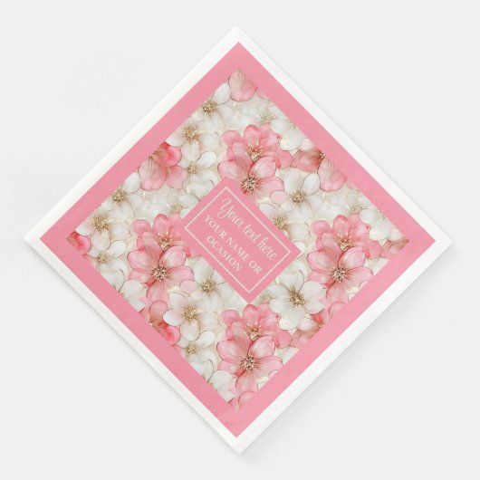 Soft Pastel Pink Gold Napkins Delicate Custom Name Servet (Hoek)
