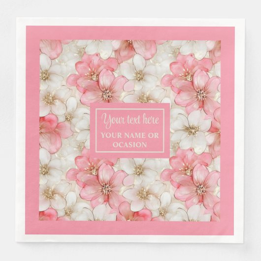 Soft Pastel Pink Gold Napkins Delicate Custom Name Servet (Voorkant)