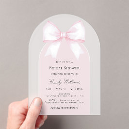 Soft Pastel Pink Ribbon Bow Vrijgezellenfeest Acryl Uitnodigingen