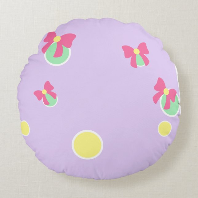 soft pastel polka dots and bows rond kussen (Voorkant)