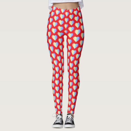 Soft Pastel Rainbow Hearts in Fire Red Leggings (Voorkant)