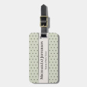 Soft Pastel Sage Green and Black Polka Dot Elegant Bagagelabel (Voorkant verticaal)