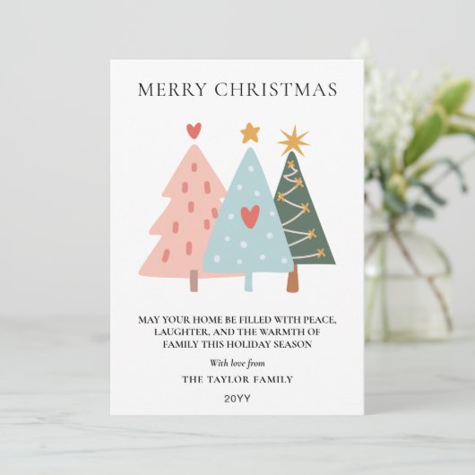Soft Pastel Scandi-style Christmas Trees Feestdagenkaart (Staand voorkant)
