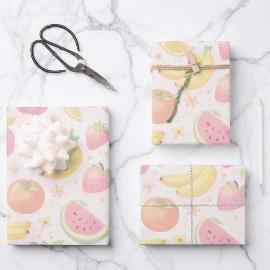 Soft Pastel Seamless Fruit Pattern Inpakpapier Vel (Voorkant)