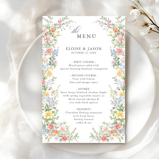 Soft Pastel  Spring Garden Chic Wedding Menu