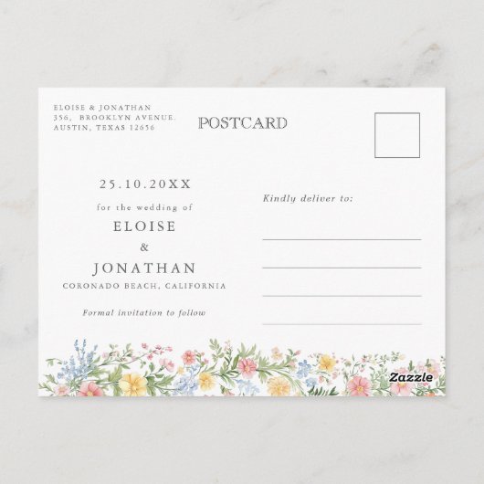 Soft Pastel Spring Garden Save the Date Briefkaart (Achterkant)