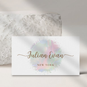 Soft Pastel Waterverf Holografisch Script Wit Visitekaartje