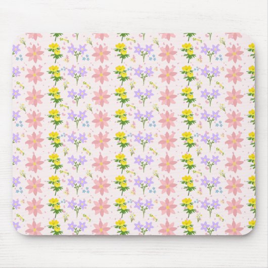 Soft Pastel Wildflower Botanical Pattern Mousepad  Muismat (Voorkant)