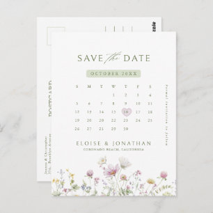Soft Pastel Wildflower Kalender Bewaar de datum Briefkaart